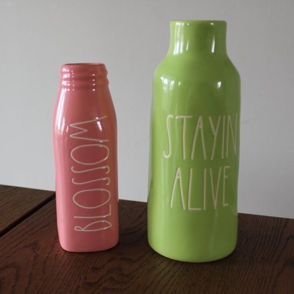 NWOT Rae Dunn BLOSSOM and STAYIN ALIVE Pottery Spring and Summer Vases - Picture 1 of 1
